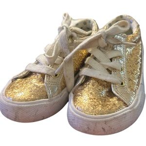 The Doll Maker gold metallic glitter sneakers size 8